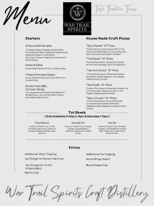 War Trail Spirits' Menu